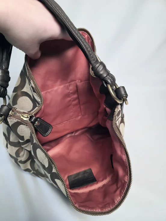 PROJECT Coach Kristen Hobo Tan Brown Sateen Canvas Monogram Slouchy Shoulder Bag - Picture 10 of 15